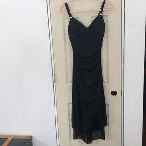 Mariposa black dress with assymetrical hemline